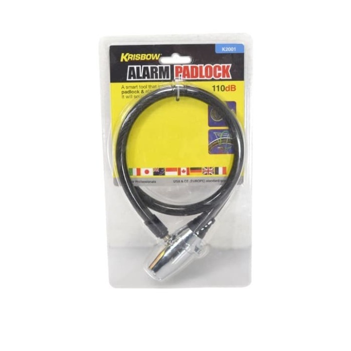 Krisbow Gembok Kabel Sling Baja Alarm Sepeda Motor Helm