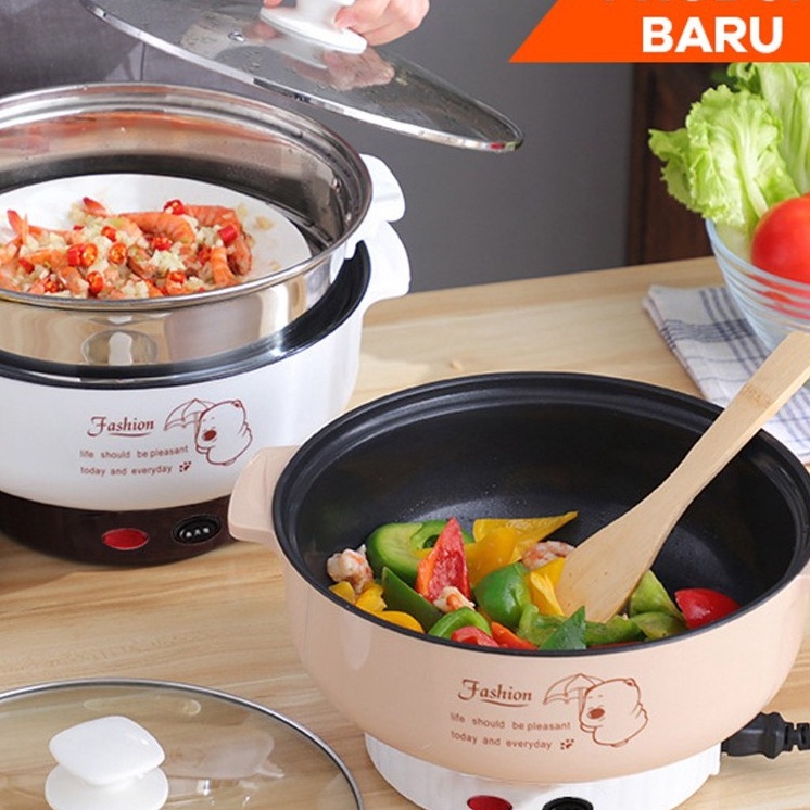 ༒ LXXX 9295 Panci Kapasitas Besar Listrik Multifungsi Free kukusan / Steamer Stainless Lapis Keramik