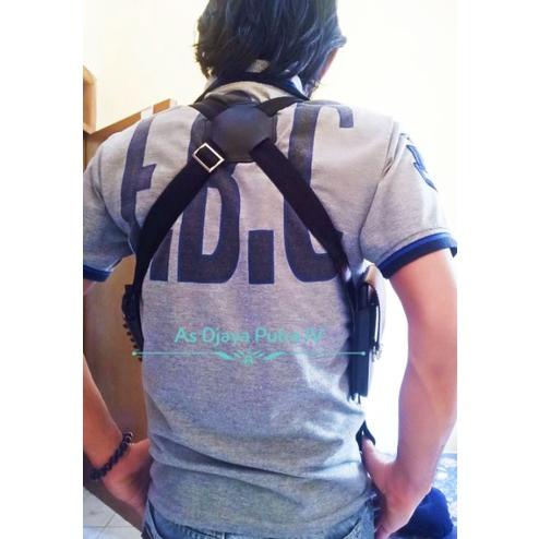 AWA521 Holster revolver tas sarung pistol kulit asli ketiak double handphone. *