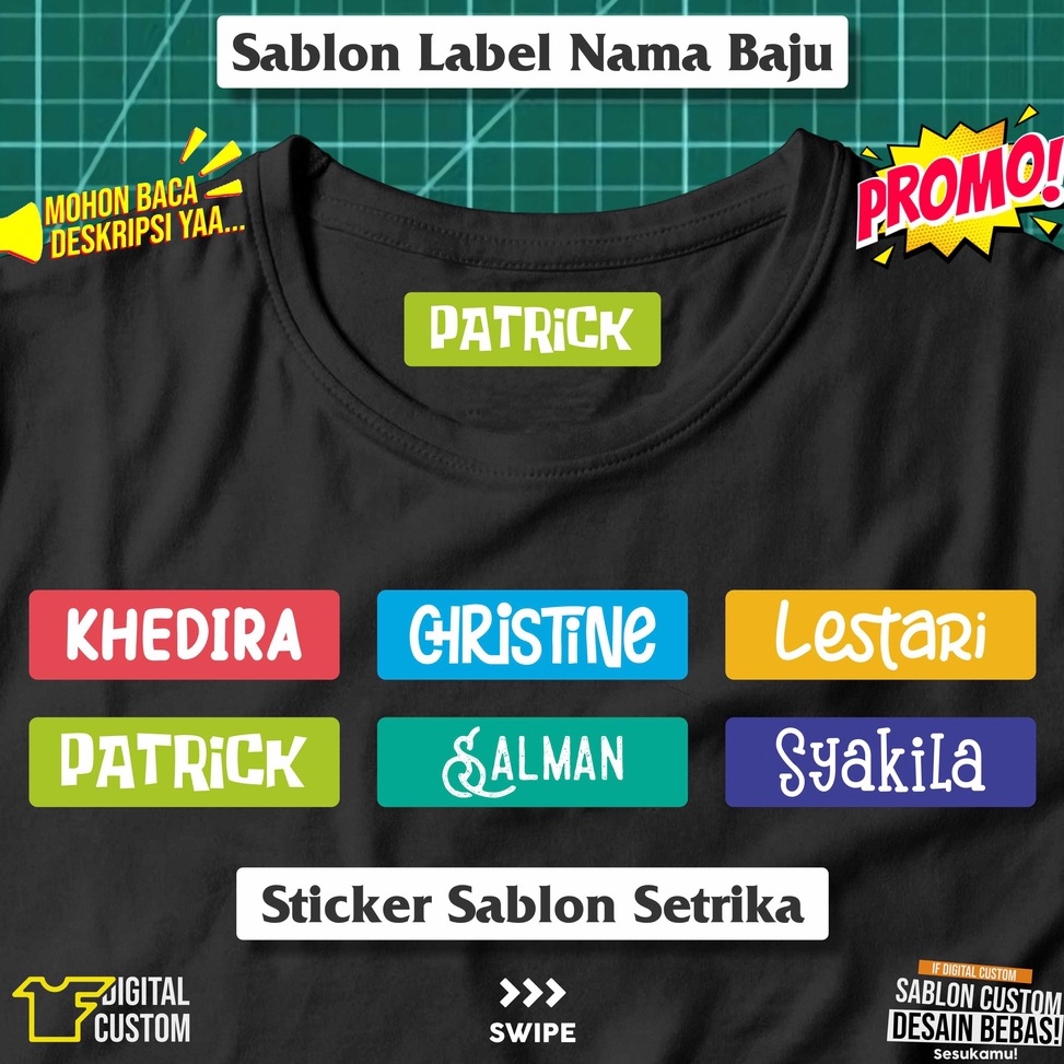 

Promo➯ D9BRS Stiker Kain Label Nama Baju Anak Sekolah Pesantren Asrama Name Tag Laundry Sticker Sablon Setrika DTF IF Digital Custom Siap Press T91 ↕Ready