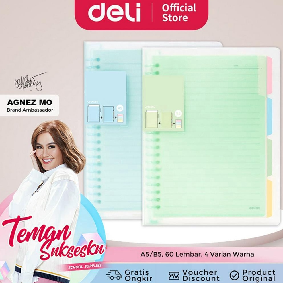

ZQ82 Deli Buku Vivid Lose Leaf Binder A5/B5 60 Halaman Warna Pastel QHA560 QHB560 sqlle
