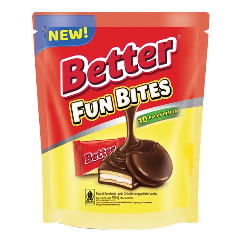 

Better Fun Bites Biskuit Sandwich Coklat Vanila Pouch 100 g