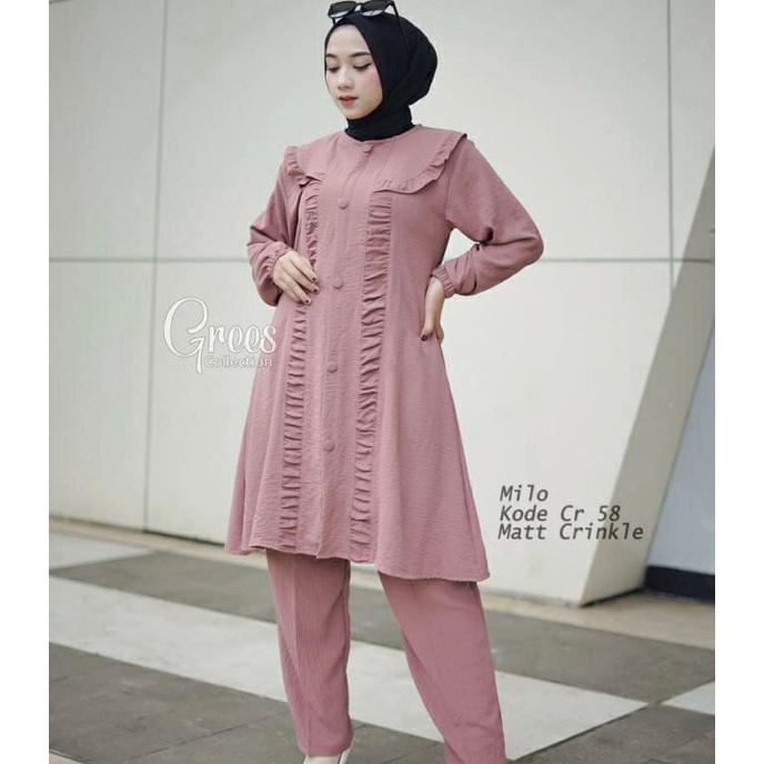 Termurah dan terbaik (COD)NEW SETELAN TUNIK CRINKLE AIRFLOW WANITA TERBARU 2023|ONE SET CRINKEL AIRF