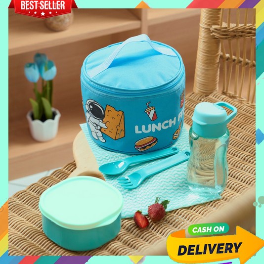 Kotak Makan Lunch Box 1 Set Lengkap Murah Anak Wadah Nasi Sekolah Sd Tuperwar Mini Gratis Tas Botol 