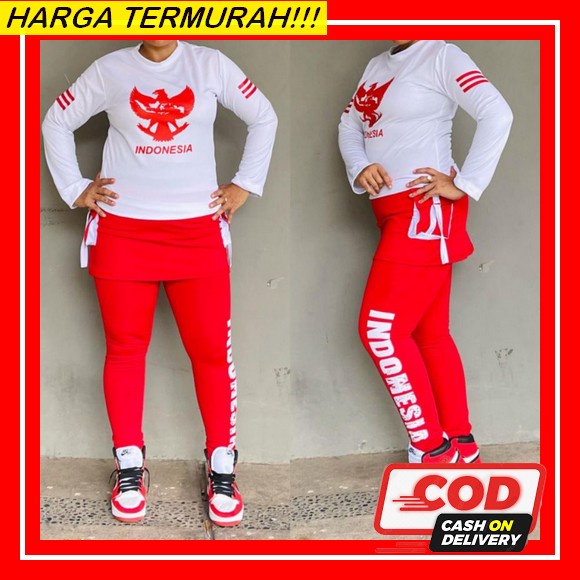 Bj Snam Cewek Kaos Senam Wanita Lengan Panjang Seragam Perempuan Baju Senam Merah Putih Ks Lomba Dir