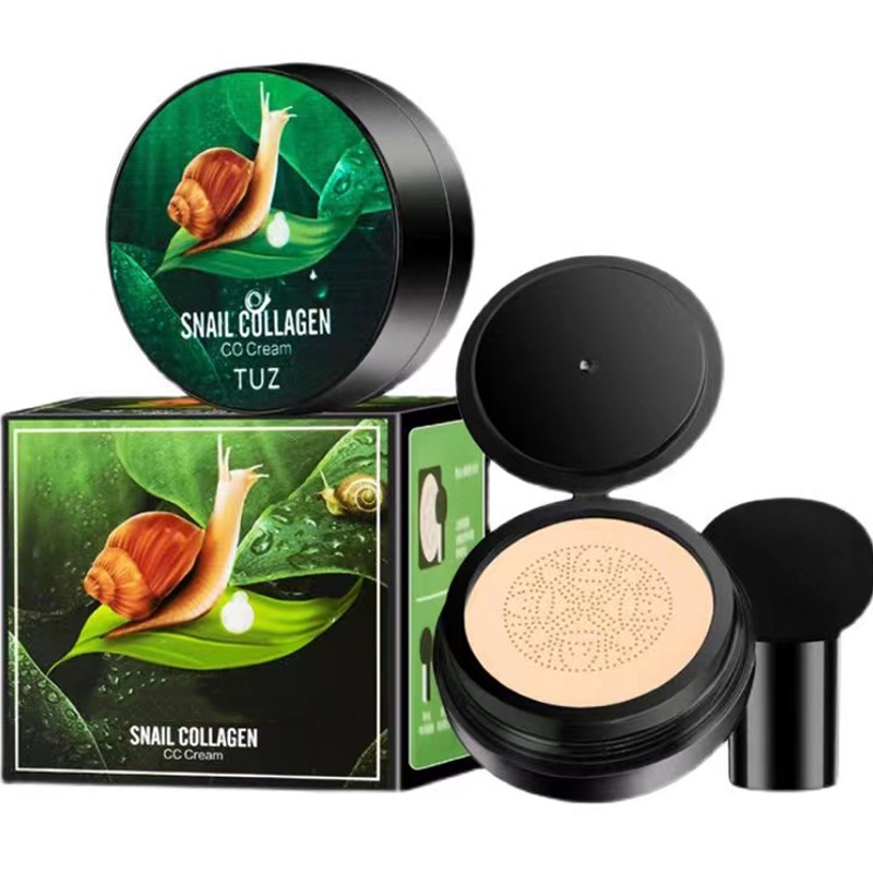 ☇Snail Collagen Air Cushion CC Cream Mushroom Head BB Concealer Oil Control Brightening Moisturizing