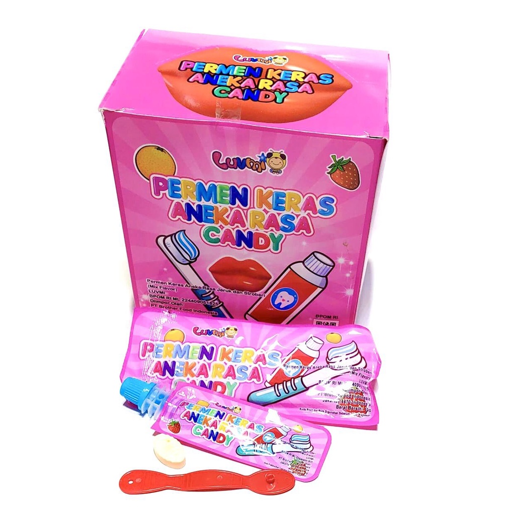 

Permen Stik Jelly Luvmi 1 Box isi 30pcs @10gr Permen Keras Aneka Rasa Candy Jeruk & Stroberi Mix Flavor) Permen Jelly Jeli Odol Sikat Gigi