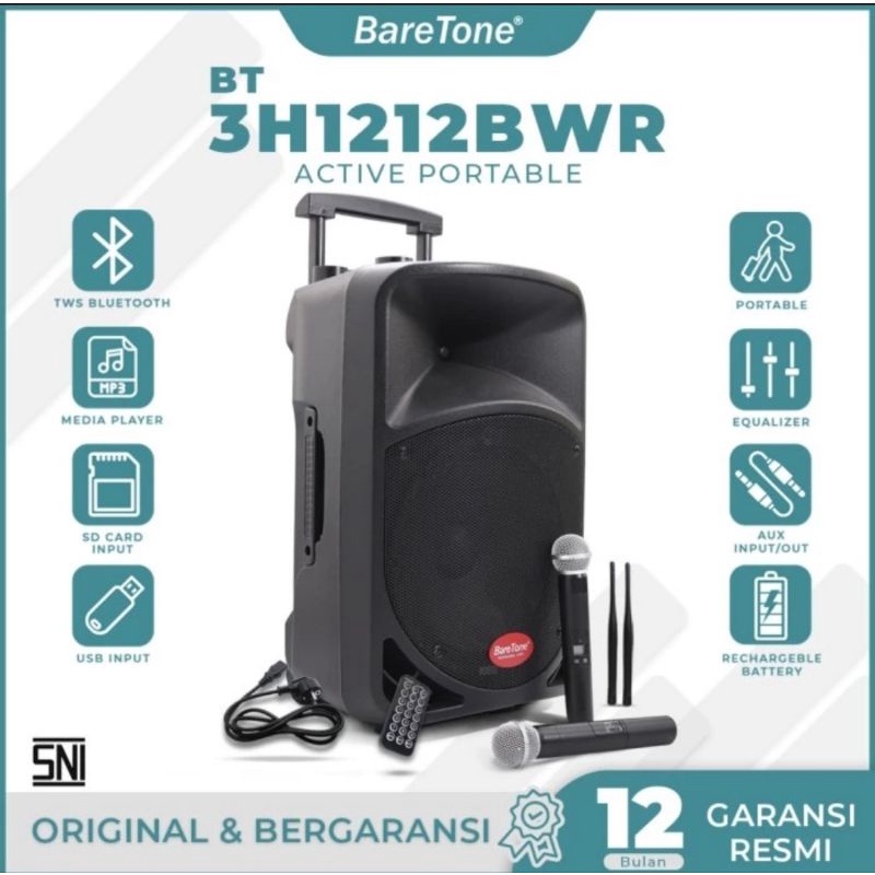 Speaker Aktif Portable Baretone 12 bwr TWS BLUETOOTH Original speaker 12 inch