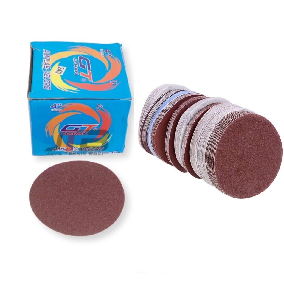 _ sg TERLARIS GT AMPLAS VELCRO UKURAN 60-240# ISI 100 PCS 4 Inch Gerinda DISC AMPLAS FIBER BULAT KER