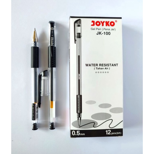 

Model Keren.. Pulpen Gel Pena Gel Pen Joyko JK-100 Warna Hitam & Biru Water Resistant Tahan air 1 Pack 12 Pcs 0.5 mm 9LK
