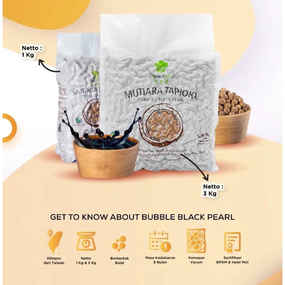 

Terkini come food tapioca black Pearl boba Bubble mutiara import taiwan tapioka 3kg 3 kg comefood 0.8mm MINI BLACK PEARL 0.4mm ED7