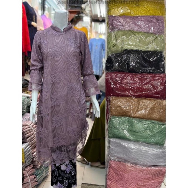 COD Kebaya Tunik Serut Brukat Full Bordir 100% realpict mewah / setelan tunik tulle / setelan tunik 