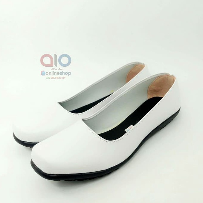 zgdx -42 Aline Sepatu Pantofel Wanita Flat Putih Polos Formal Kerja Bidan Perawat Dokter AW18 TKT