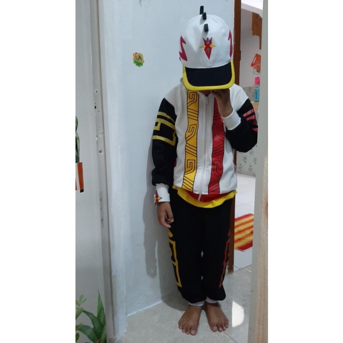 Baju Setelan Kostum Jaket Sweater+Topi+Boboiboy Supra Anak Laki Laki