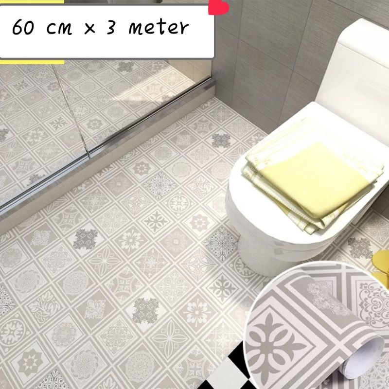Wallpaper lantai kamar mandi / wallpaper dinding 3d motif bati waterproof bertekstur