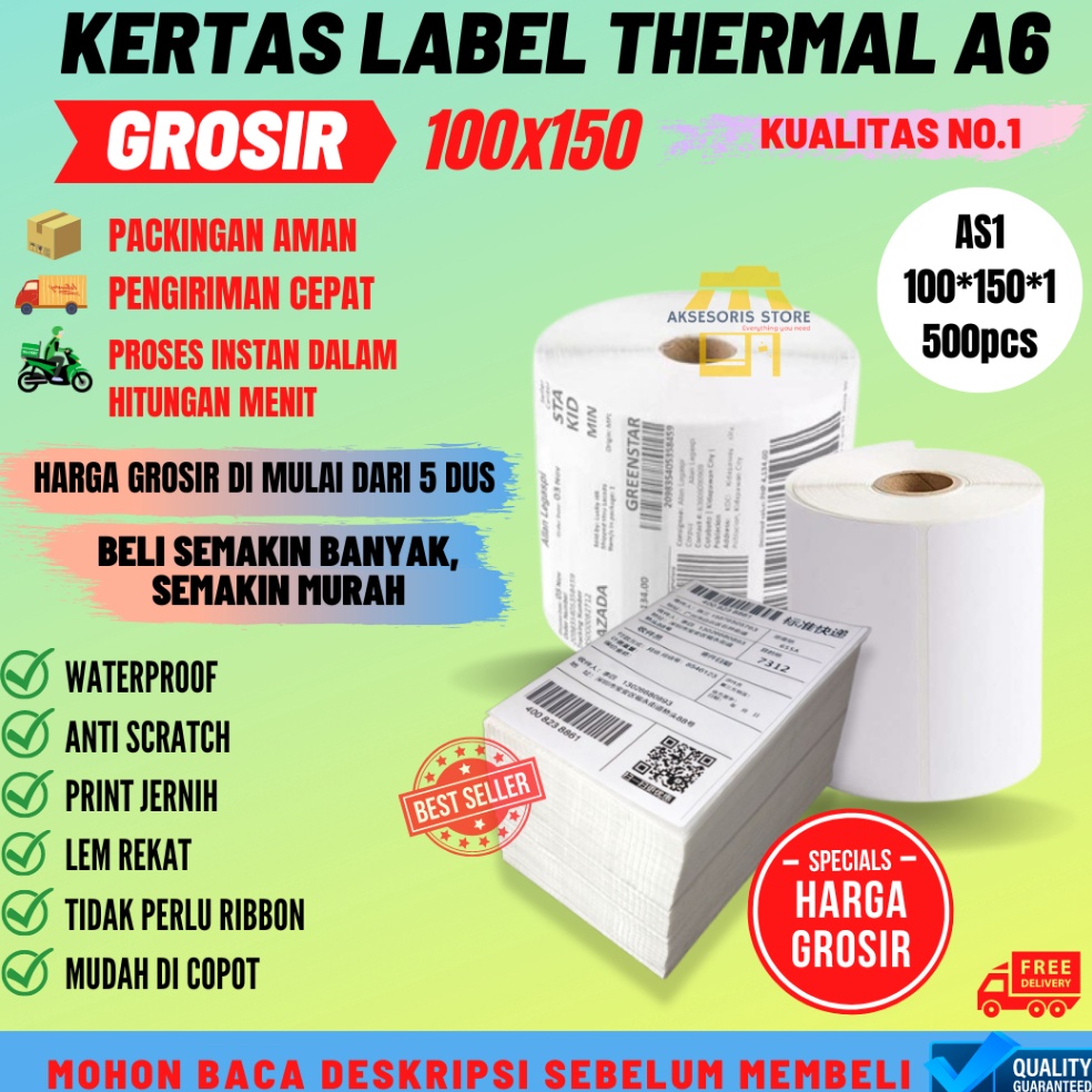 

Ready stock** GROSIR KERTAS THERMAL LABEL STICKER 350PCS 500PCS UKURAN A6 100X150 8f8bf