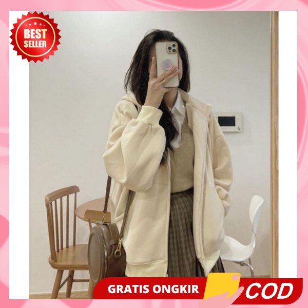 Jaket Wanita Korea Kekinian Tebal Sweater Cewek Lucu Switer Hoodie Zipper Polos Jeket Wanita Murah J
