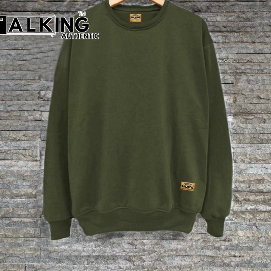 Stok terbaru Crewneck Polos Hijau Army Pria Wanita Sweater Polos Jaket Switer Pria Wanita Jumbo Teba