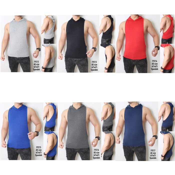 GRATIS ONGKIR Singlet Hoodie Gym Pria Tanktop Hoodie Fitness Singlet Gym Lowcut