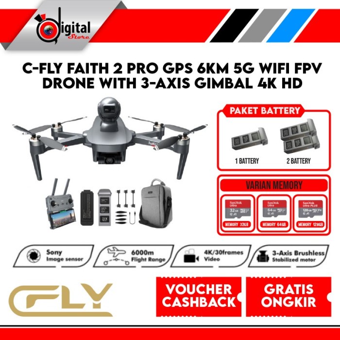 C-FLY FAITH 2 PRO GPS 6KM 5G WIFI FPV DRONE WITH 3-AXIS GIMBAL 4K HD ORIGINAL