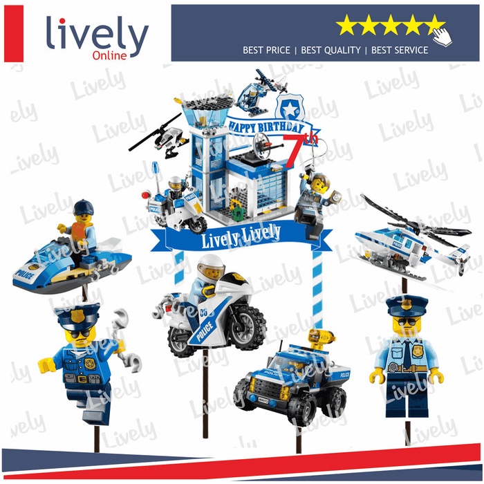 Best Seller Custom Nama Cake Topper Karakter Lego Polisi Police Hiasan Ulang Tahun