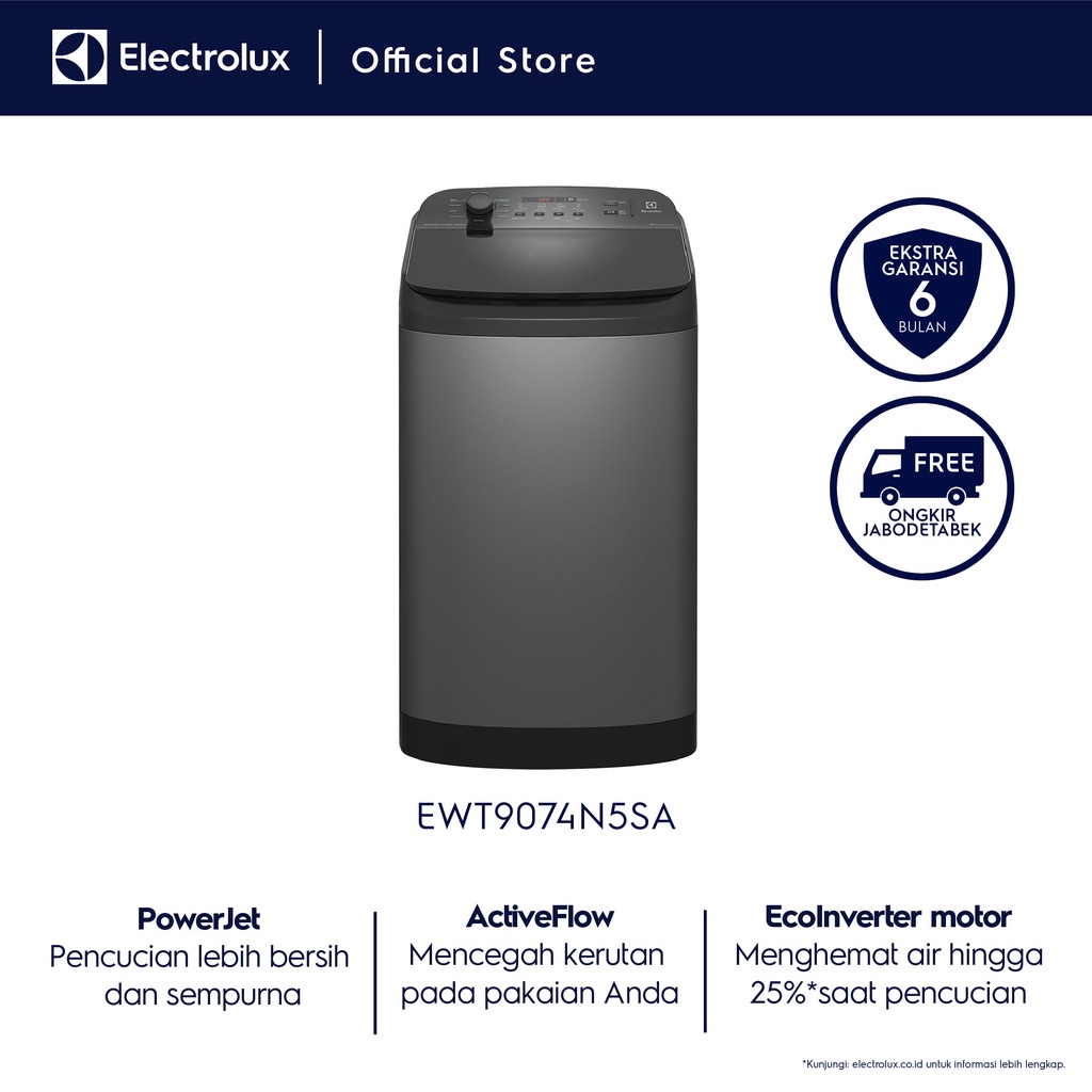Electrolux EWT9074N5SA Mesin Cuci 9kg - Silver & Perak Gelap