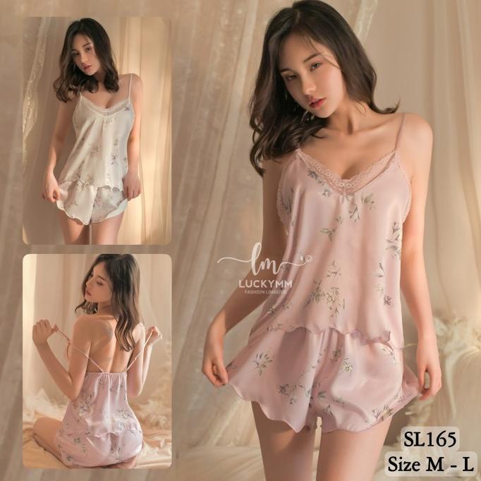 Sleepwear pajamas baju tidur sexy wanita bahan satin premium 165