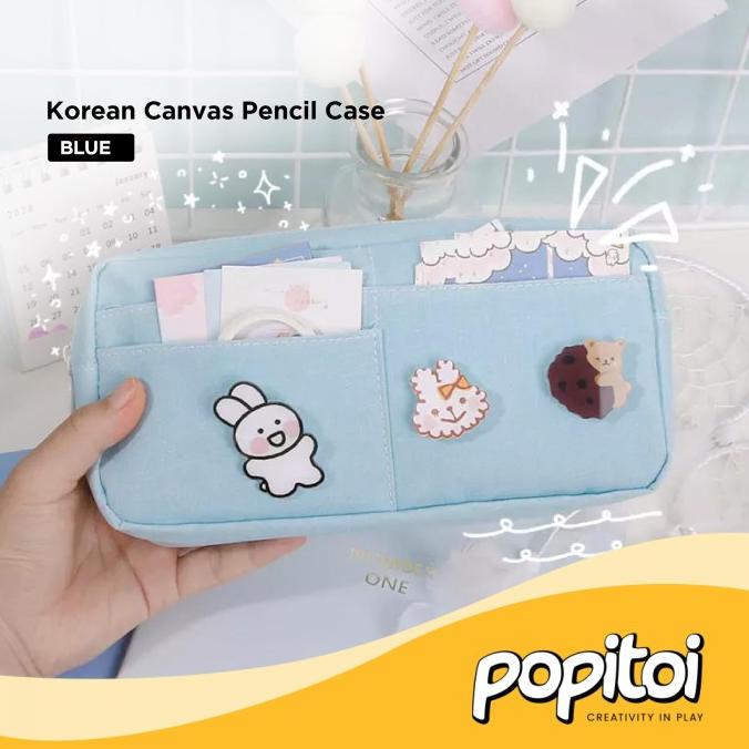 

monggo] Korean Canvas Large Capacity Pencil Pen Case Kotak Pensil Kanvas Warna