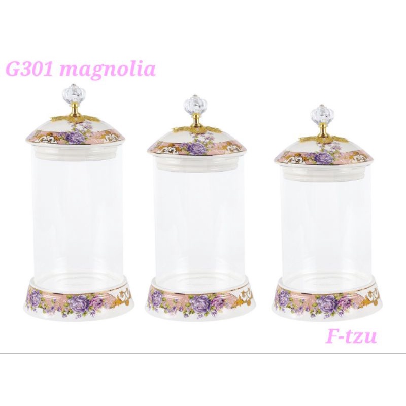 Toples permen kaca G301 motif magnolia merek vicenza