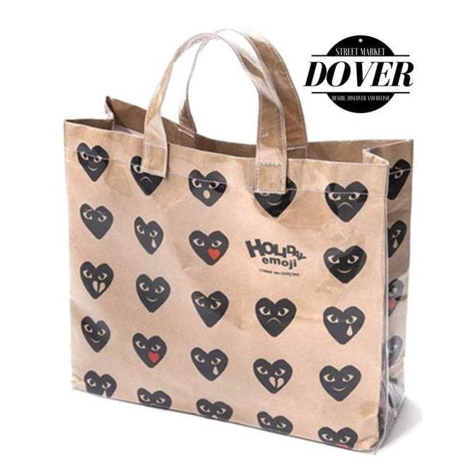 Comme Des Garcons Cdg Tote Bag In Kraft Plastic Emoji - Original Olshopanesti