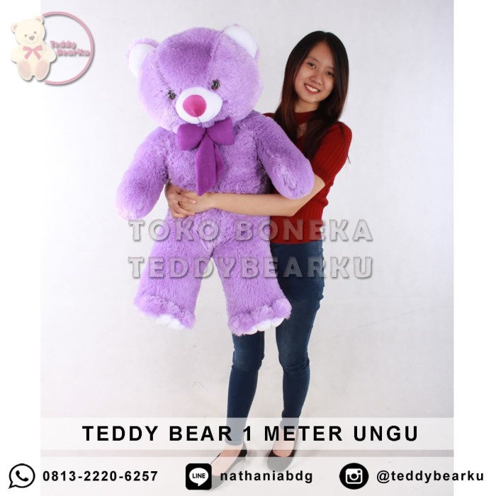 Jual Boneka Teddy Bear Jumbo 1 Meter Warna Ungu Khas Bandung