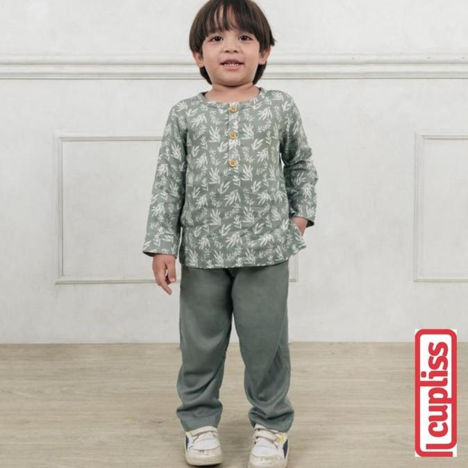 Olive Walnut Little Palmerhaus Timeless Button Koko Baju Koko Anak