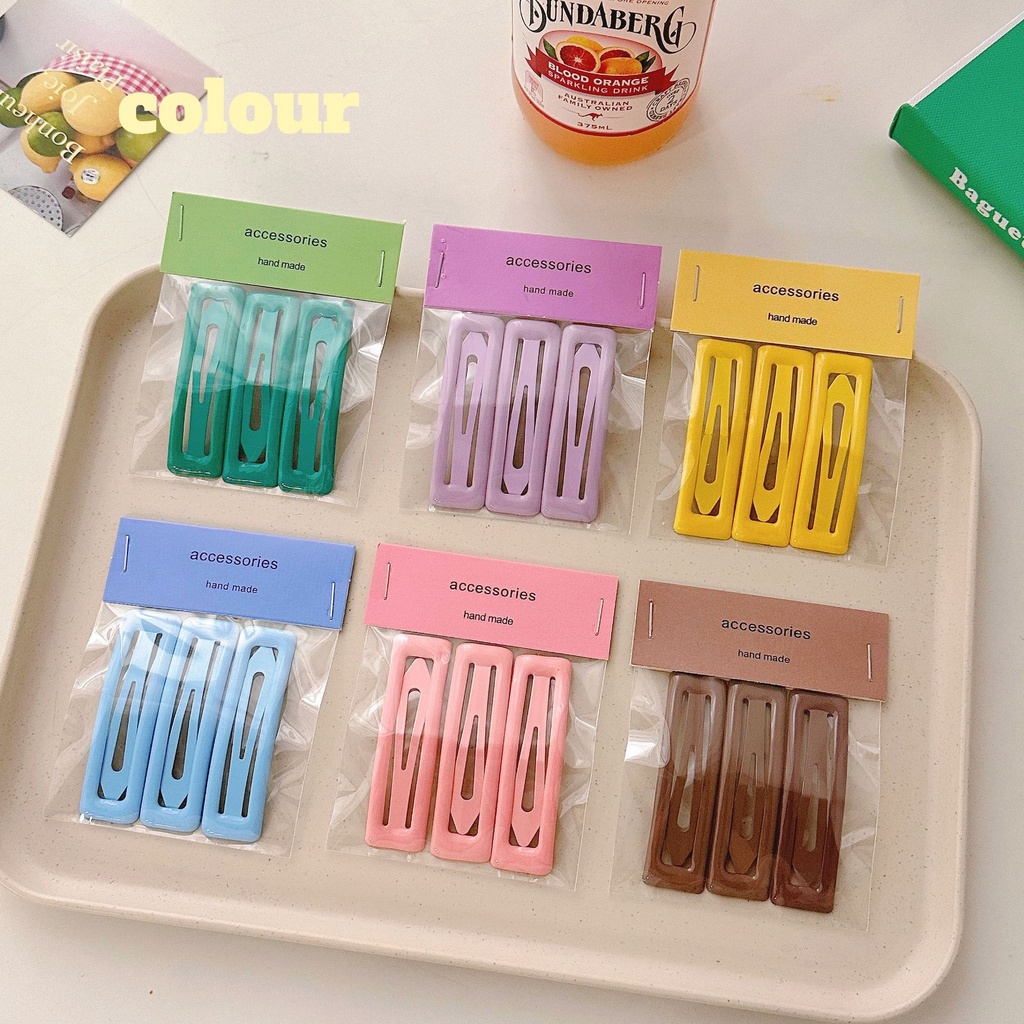 SQUARE CORNER BOBBY PIN GLOSSY SHINY JEPIT PONI JEPITAN RAMBUT WARNA SOLID COLOR COLORFUL HAIRPIN HAIR CLIP KOREA