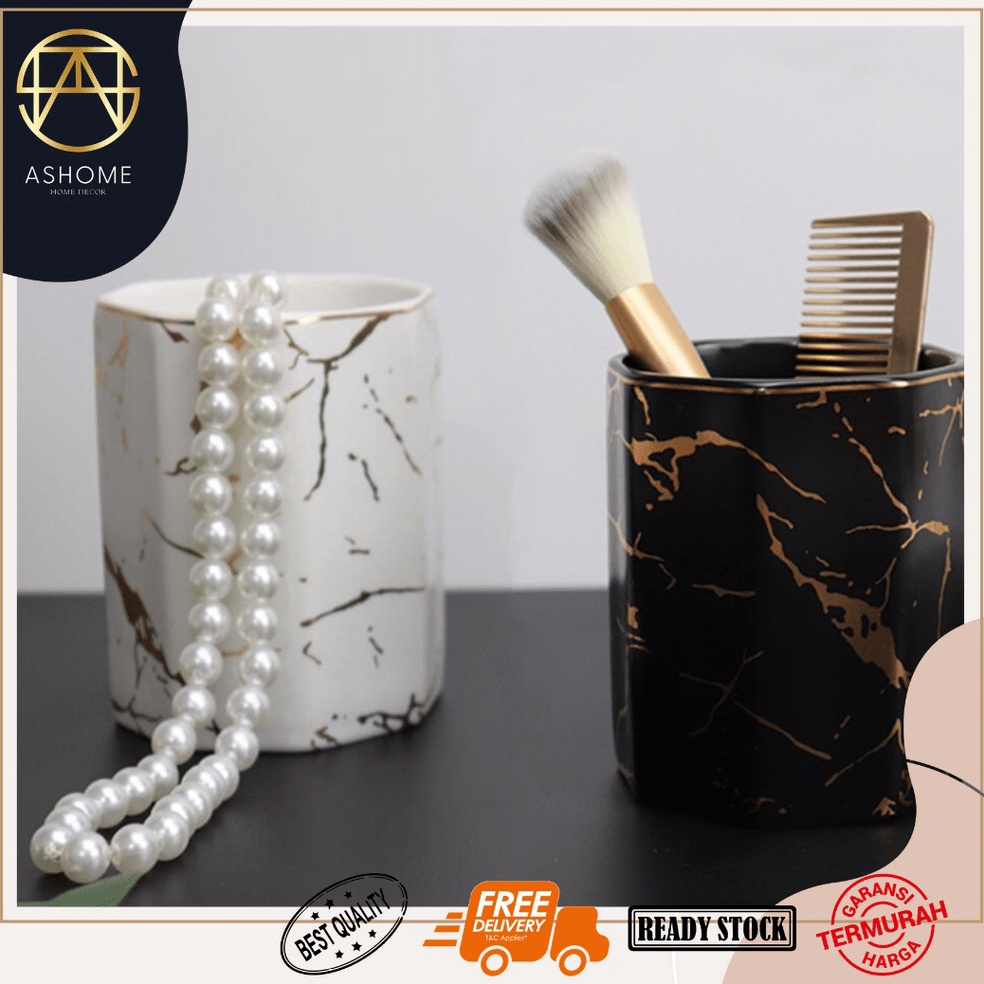 Hot Sale.. ASHOME Tempat Sendok Keramik Corak Marble Doff Gold Elegant / Tempat Sendok Mewah / Tempa
