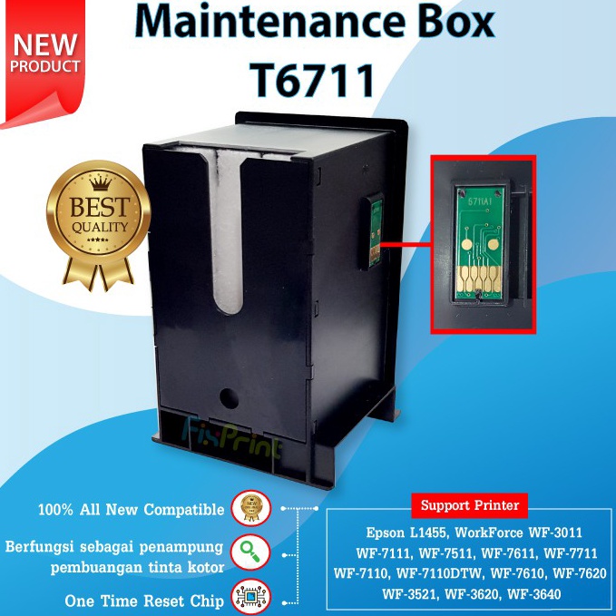 TERBARU Maintenance Box Epson T6711 T-6711 Compatible Reset Waste Ink Pad Busa Printer L1455 WF7611 