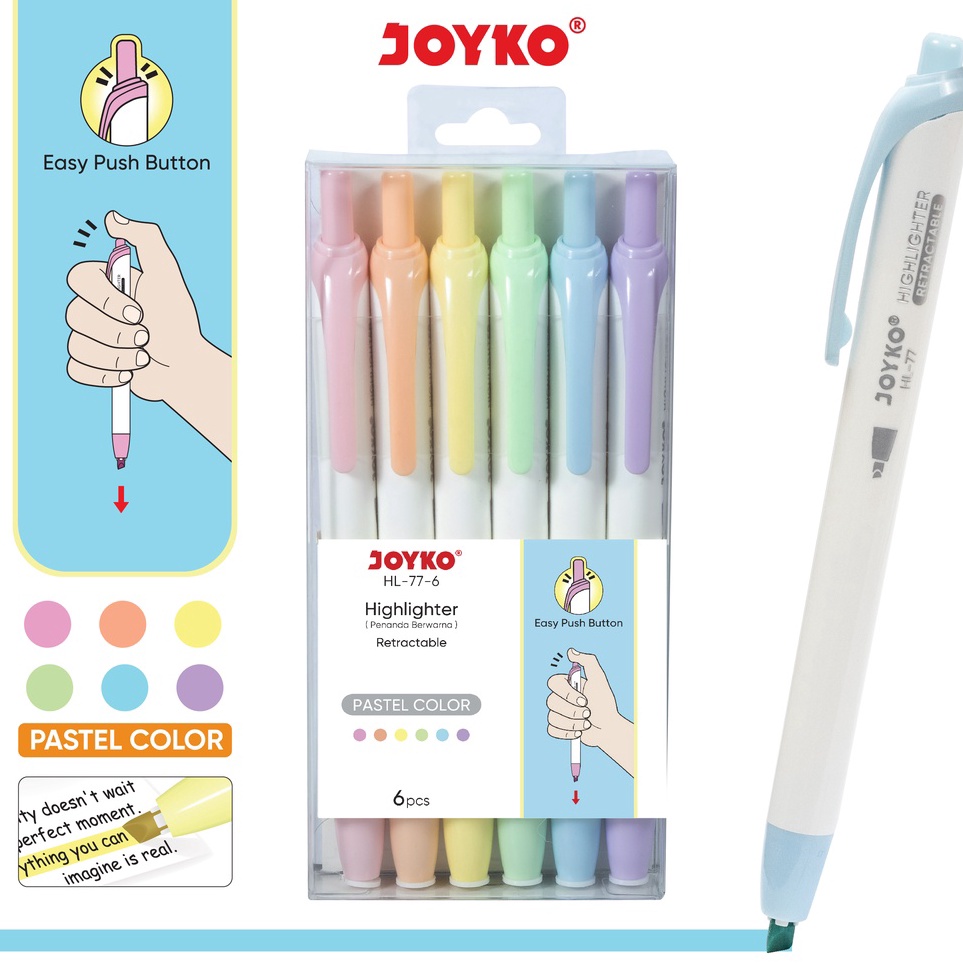 

☆Laris✶ RPVQR Penanda Berwarna Highlighter Joyko HL-77-6 Warna Pastel Color G95 Ready Stok