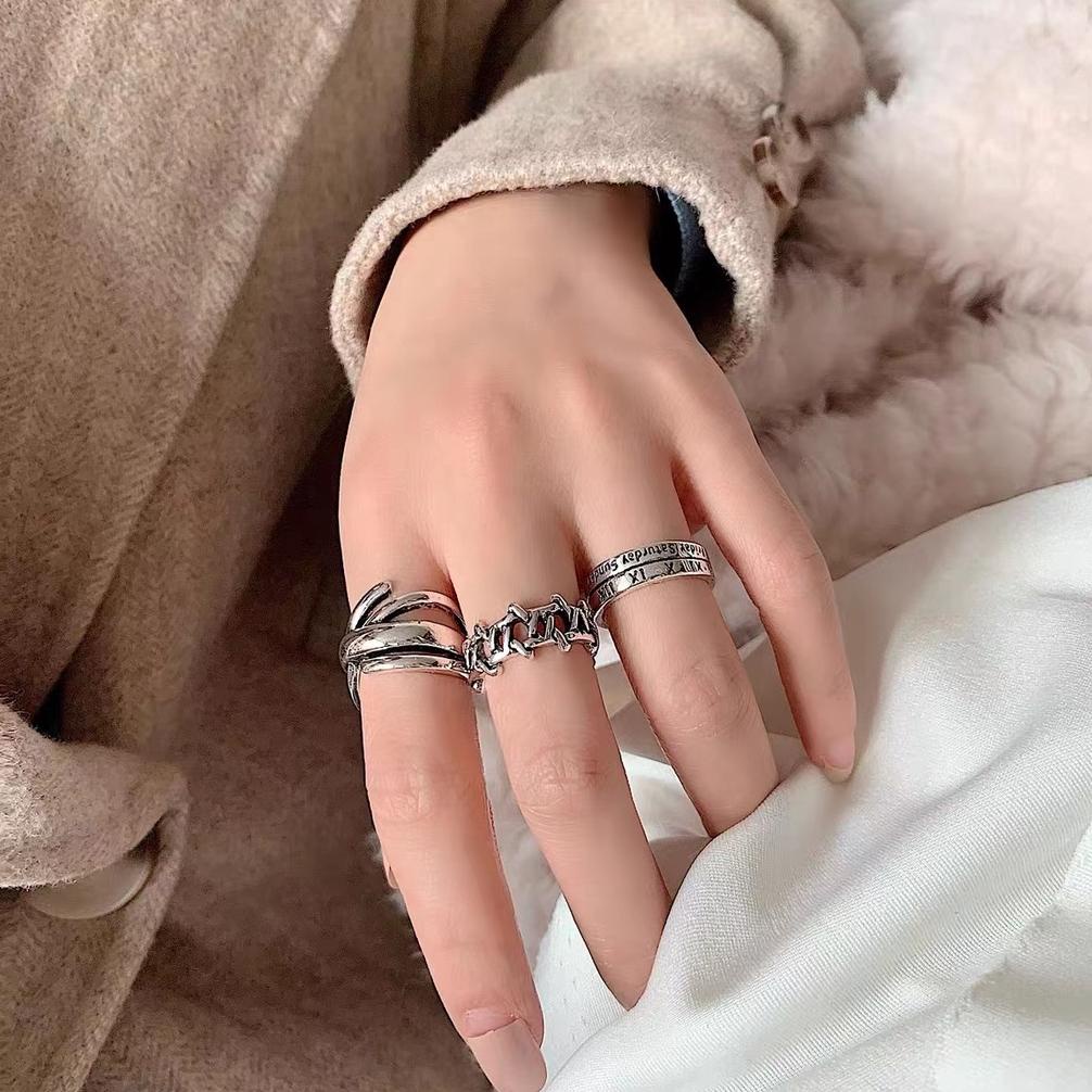 Terlaris Miss Curiosity Set Cincin Titanium Pria Model Angka Romawi Cincin Aesthetic Vintage Cincin 