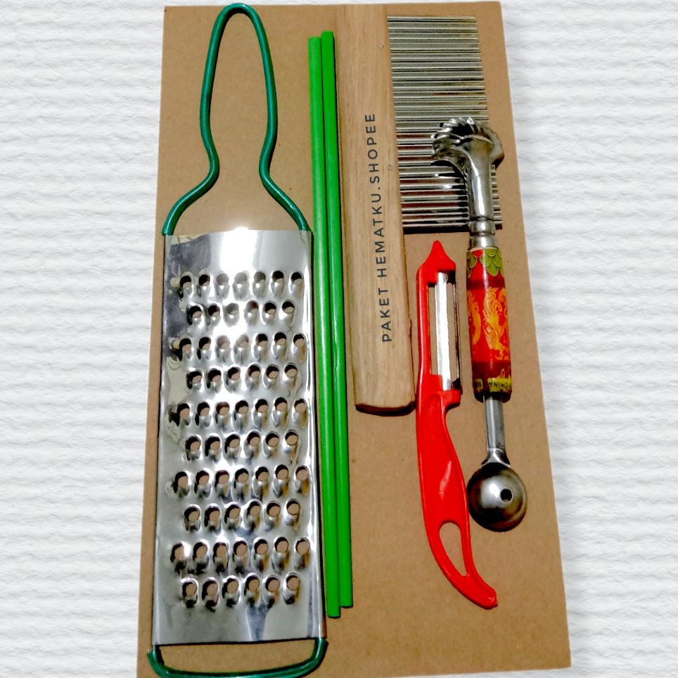 Terbaru Set Parutan Peeler Dapur Murah Isi 5 Pcs | Set Peralatan Dapur Murah Parut Rujak | Sumpit | 