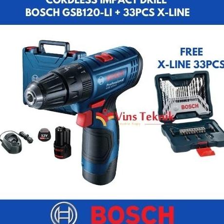Mesin Bor Cordless Bosch Gsb 120 Li Mesin Baterai + Assesoris Gsb120Li