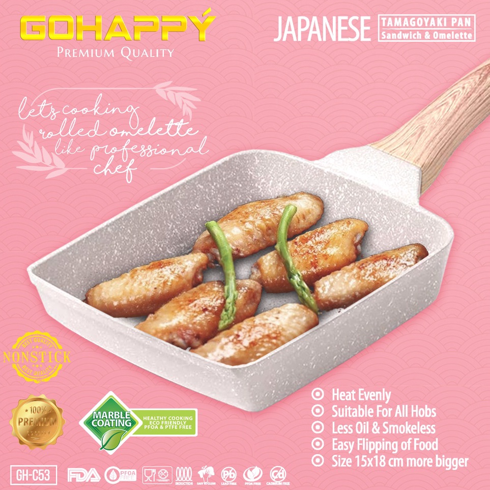 Ready JAPANESE Tamagoyaki Waffle Maker Gohappy GHC53 Cetakan kue telur Pan Cream - Square egg pan / 