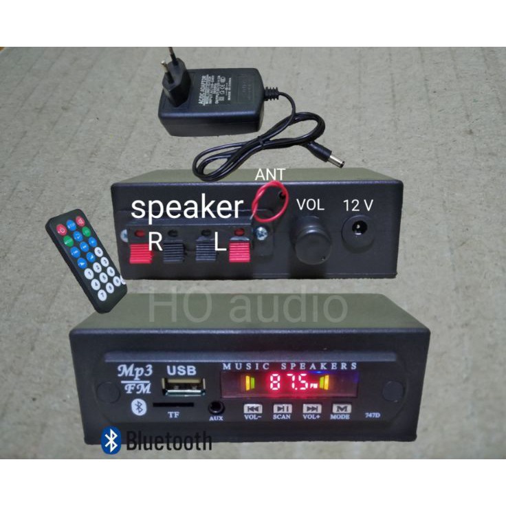 Best Produk Zeh ampli mini 12v mp3 bluetooth USB FM amplifier rakitan 12 volt stereo pam8610 + adapt