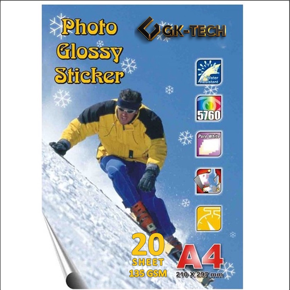 

[KDB] Sticker Glossy Photo Paper A4 - Glossy Photo Sticker Paper Isi 20 Lembar ( Kertas Foto Sticker Glossy Premium ) 135 GSM GK-TECH Kirim Sekarang