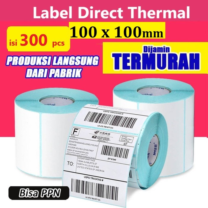 

Terlaris 100 X 100 Thermal Label Direct Barcode 100X100 Isi 300 Pcs Resi