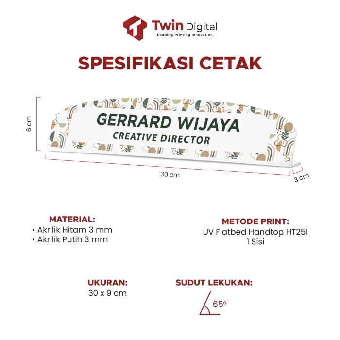 Terlaris Custom Papan Nama Meja Eksklusif Akrilik - Desk Name Plate Acrylic Uv
