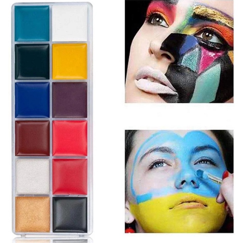 

[PRODUK P60OG40] 12 Warna + 2 Brush Body Face Painting, Professional Face Paint 5795