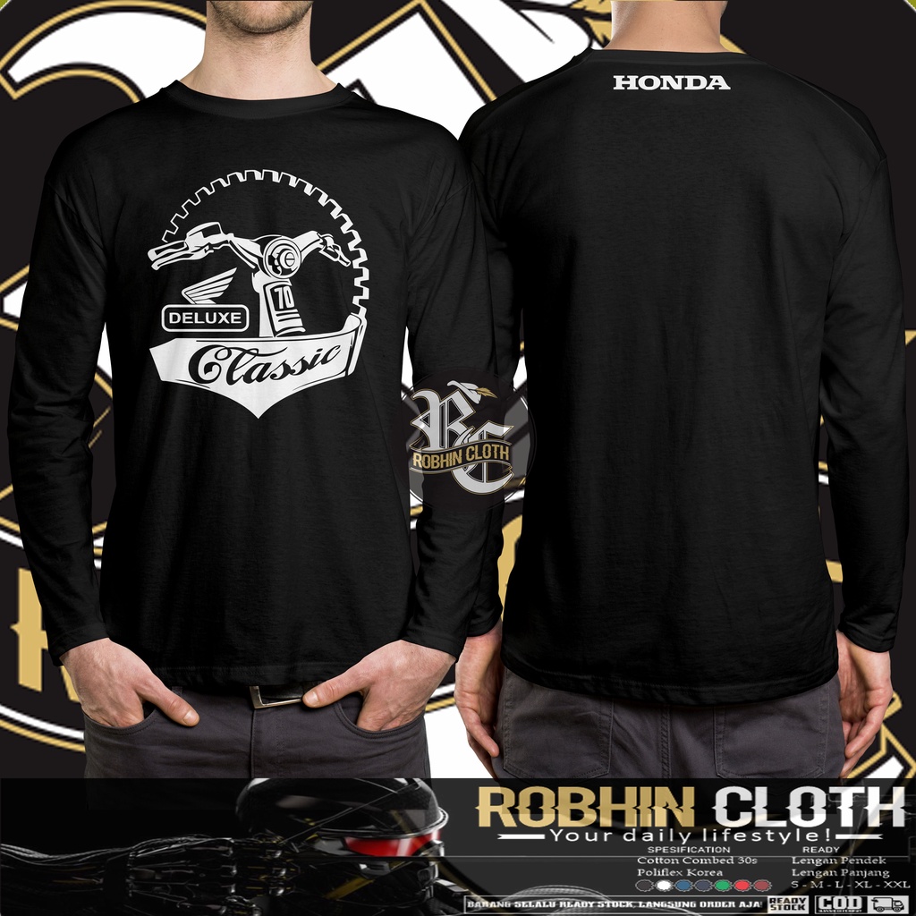 Kaos Motor Honda C70 Classic Lengan Panjang Baju Otomotif