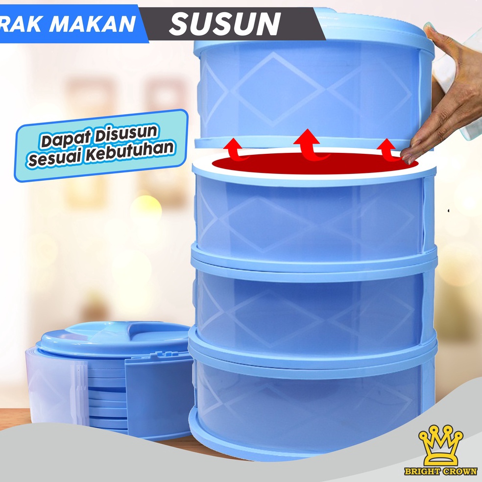HARGA SPESIAL. Bright Crown Rak Susun Tudung Saji Penyimpanan Makanan Penutup Sayuran Hangat 3 & 4 S