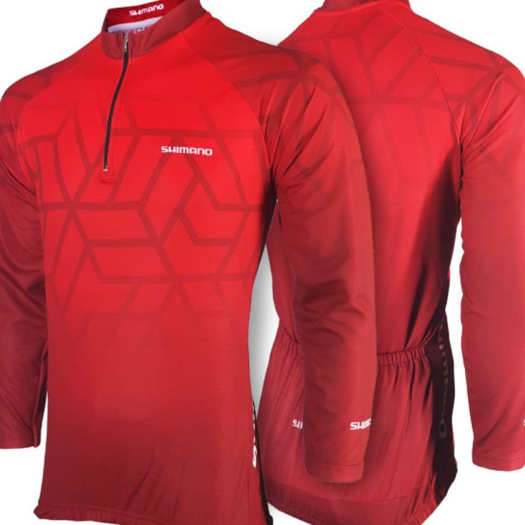 Seller Zke baju sepeda lengan panjang pria wanita cewek cowok kaos roadbike jersey merah hitam tob f