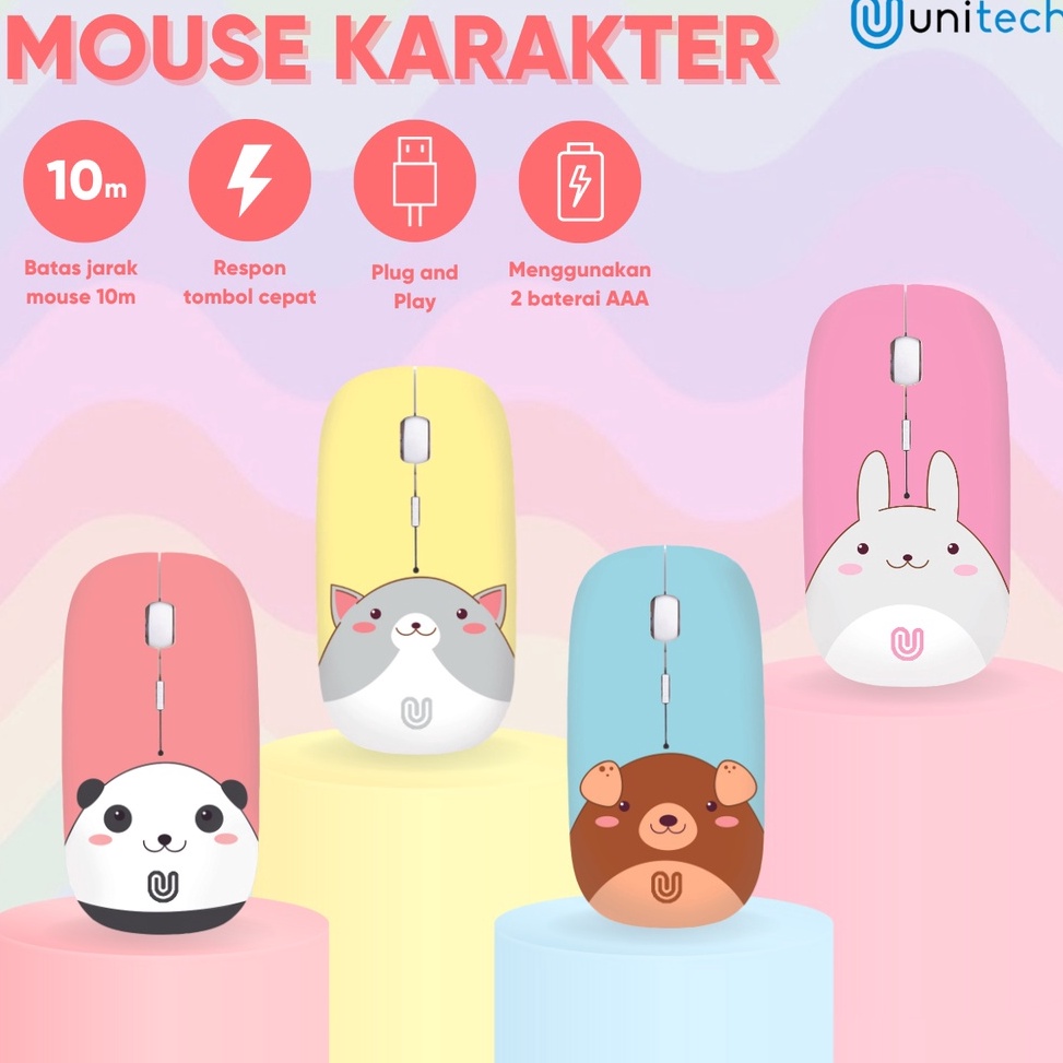 TERPERCAYA Unitech Wireless Mouse Lucu M2 Untuk Laptop PC Gadget