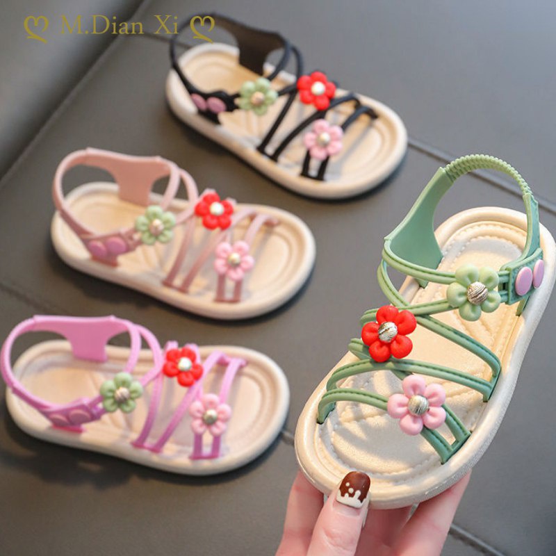 ❤2022 New Summer Little Girls Sandals Flower Simple Cute Pink Green Children Sandals Toddler Baby So